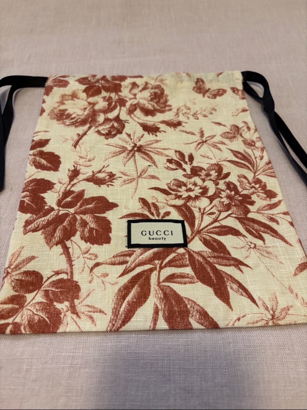 Gucci Floral Drawstring Pouch - Cream & Rust